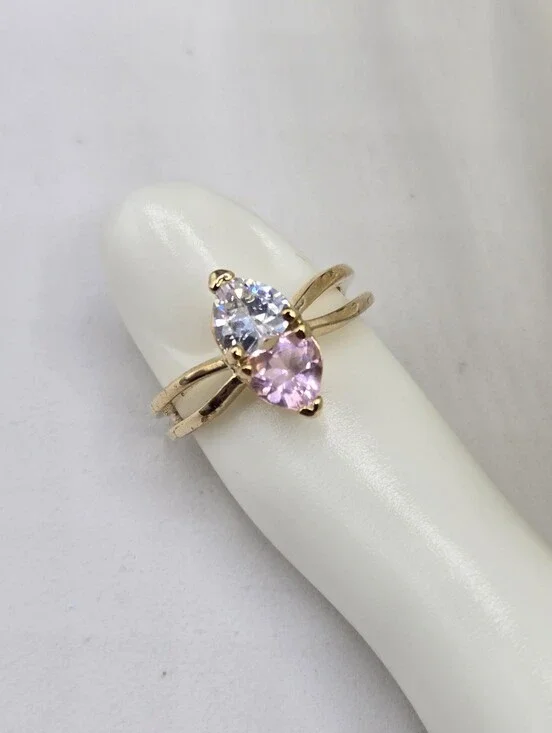 Swarovski Crystal Elements Gold Double Heart Ring Pink Size 7 Statement Bridal