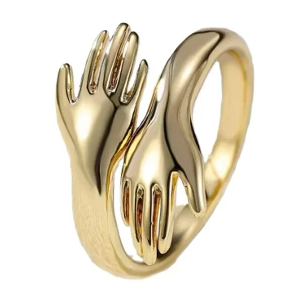 18k Gold Plated Hug Embrace Statement Ring - Adjustable