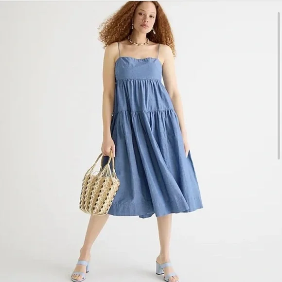 J.‎ Crew Tie Back Tiered Chambray Dress Organic Size 6