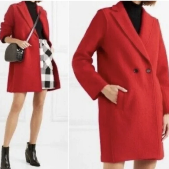 J.Crew Daphne Italian Boiled‎ Wool Red Double Breasted Unlined Coat Women Size 6