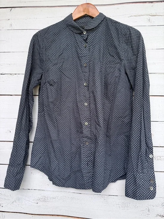 J.Crew Women's Navy Blue & White Dotted Button Up Blouse - Size 10