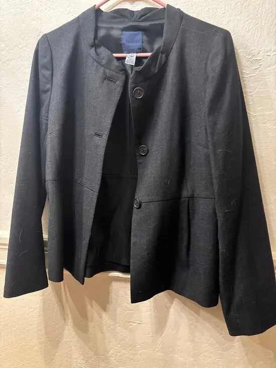 J.Crew Wool Silk Collarless Peplum Blazer Size 8 Black Heathered Fleck 3-Button