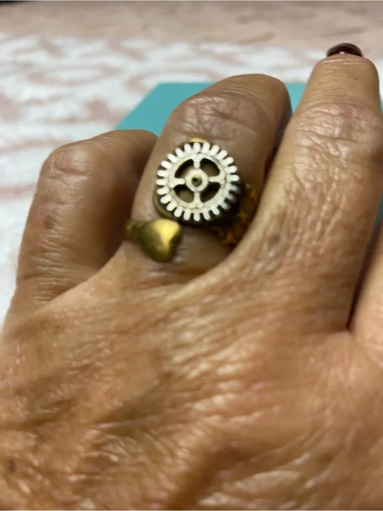 Steampunk Gear Adjustable Ring in Brass and Silver Tones
