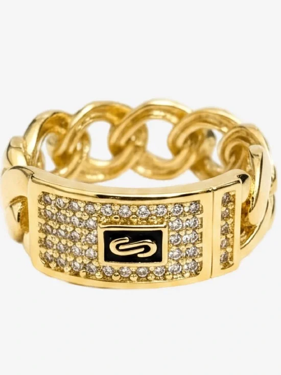 Monaco Chain Gold Statement Band Ring with CZ Pavé NWT Unisex
