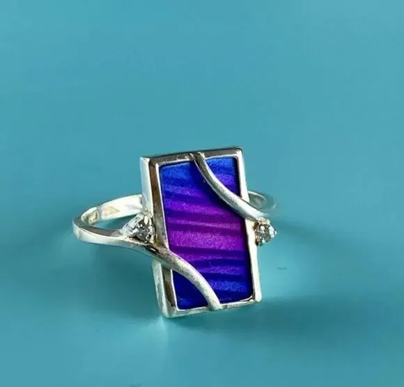 925 Sterling Silver Anodized Titanium & Quartz Ring Size 10.25