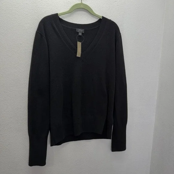 J.Crew 100% Cashmere Classic Fit Sweater SZ XL Black Preppy Academia NWT Womens
