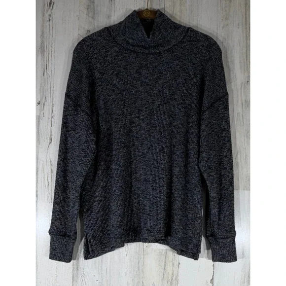 J Crew Funnel Neck‎ Sweater Size Small Gray Speckled Marled Ribbed Knit Stretchy