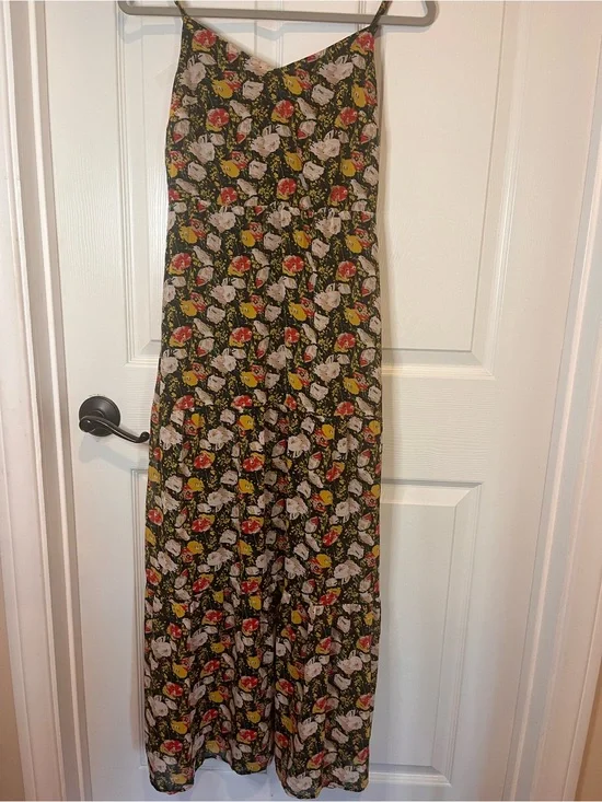 J. CREW Floral Spaghetti-Strap Maxi Dress - Olive, Red & Cream Floral