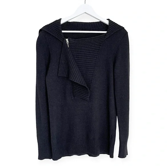 J. Crew Women’s Cashmere Wool Blend Dream Zip Henley Sweater‎ Black Small