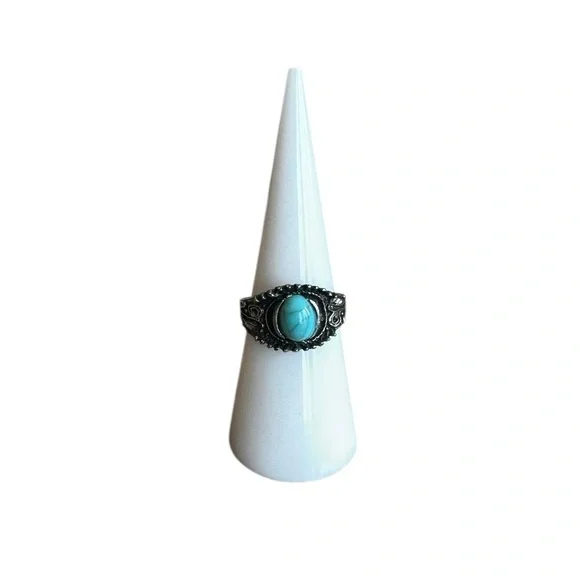 Vintage Turquoise Silver Tone Ring - Womens Size 5.5