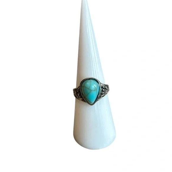 Vintage Turquoise Silver Tone Ring - Womens Size 5.5