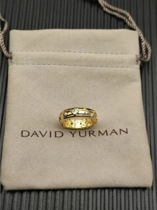 David Yurman gold ring with white diamonds