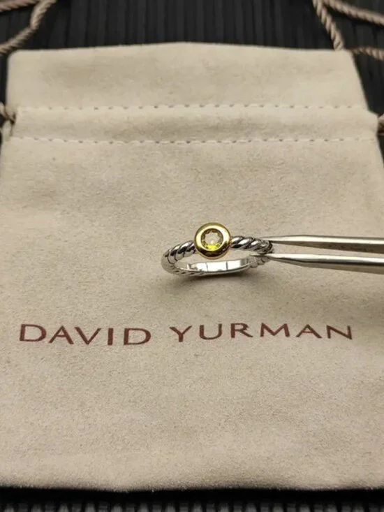 David Yurman Two-Color Petite Cable Yellow Diamond Ring