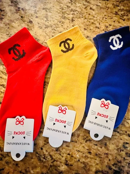 Chanel Ankle Socks with Logo - Red, Yellow, Blue.   NWT