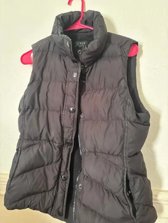 J.Crew Down Puffer Vest Women’s Medium Charcoal Gray Sherpa Lined