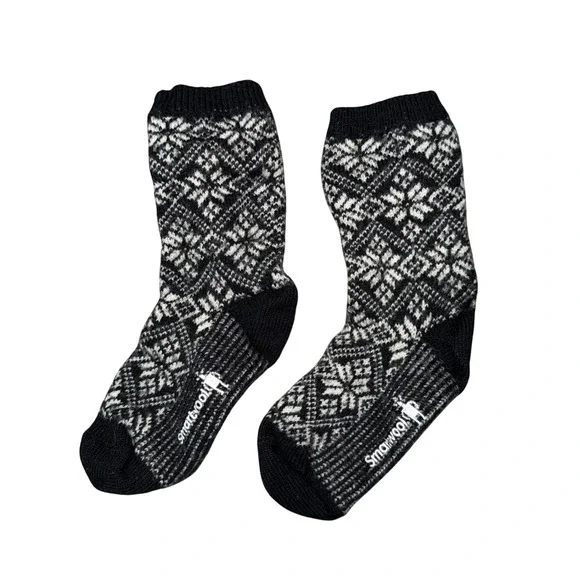 Smartwool Socks Kids Small Black Grey Excellent Nordic Snowflake Merino‎ Wool