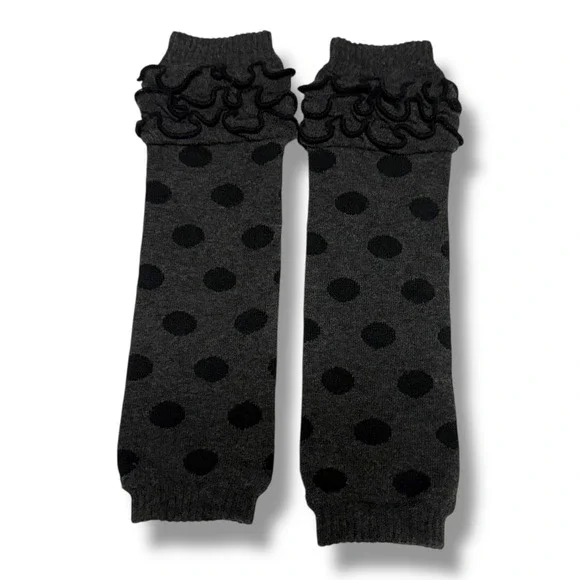 Kids Polka Dot Leg Warmers Charcoal Grey‎ Black Ruffle Trim Knit Toddler Baby