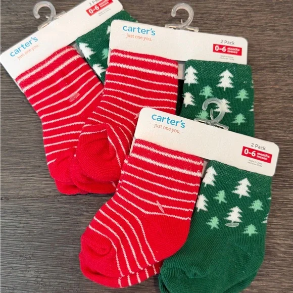 Carter's Festive Red and Green‎ Baby Socks Lot 2-Pack