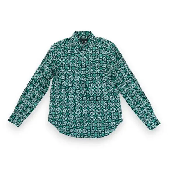 J Crew Women's Medallion Popover Style‎ Blouse Size 0 Long Sleeve Button Up
