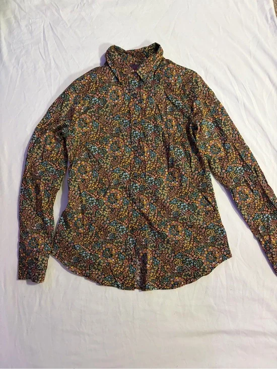 J. Crew Women's Floral Button-Down Shirt in Black, Blue & Orange