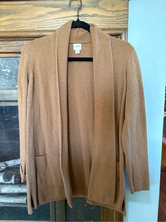 J.CREW Women’s Tan Camel 100% Cotton Cardigan Sweater M Shawl Collar Pockets