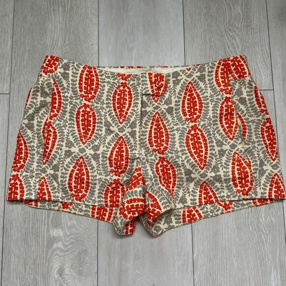 J crew‎ cotton blend paisley gray and orange mini shorts size 8