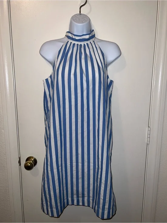 J. Crew Blue and White Striped Halter Dress