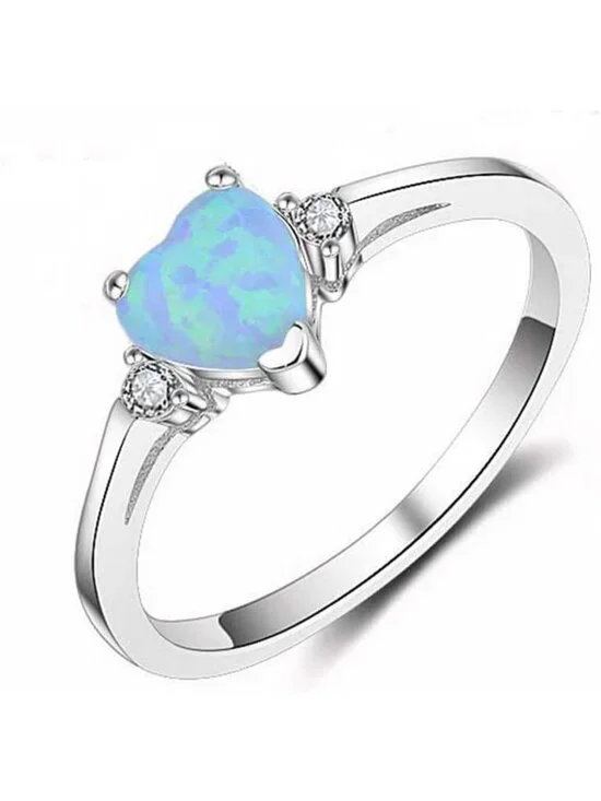 925 Sterling Silver Heart White Opal Engagement Promise Ring - Elegant Gift