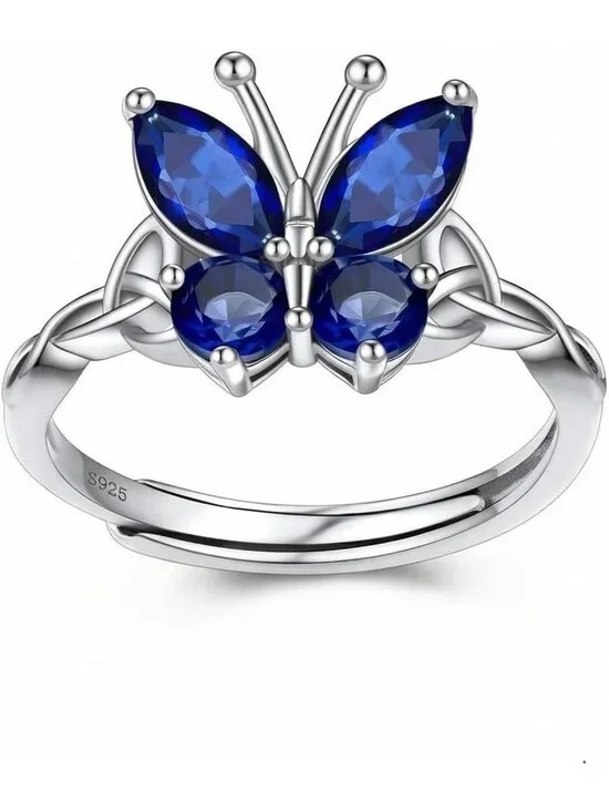 Sterling Silver Butterfly Ring - Hypoallergenic Adjustable Birthstone Jewelry