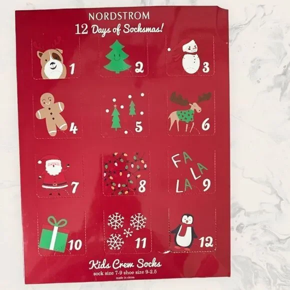 NWT Nordstrom Kids Crew Socks - 12 Days Of Socksmas 12-Pack Multi Size 7-9 ( sho