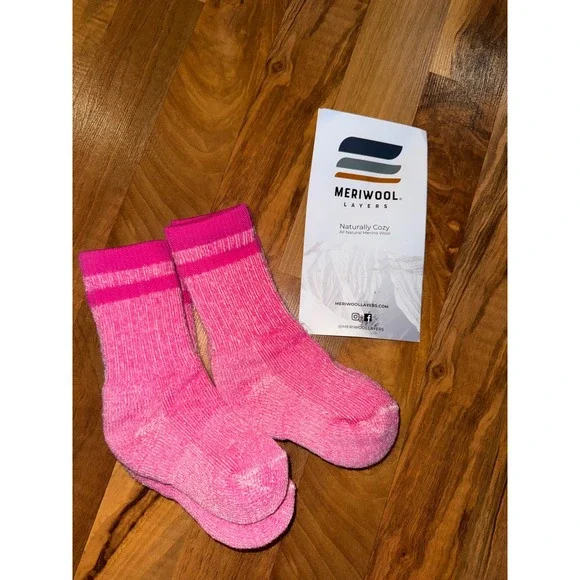 Meriwool Merino Wool Socks Toddlers S Pink New Mid-Calf Thermal Knit 2 pair
