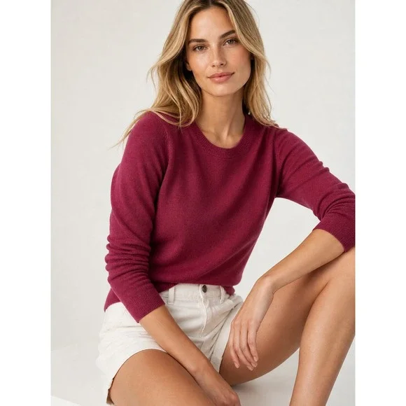 J.Crew Women Teddie Classic Merino‎ Wool Cotton Knit Sweater Burgundy XS Preppy