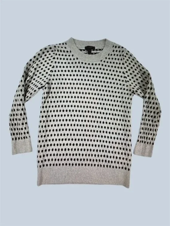 J. Crew 100% Merino Wool Polka Dot Sweater Grey/Black Crew Neck