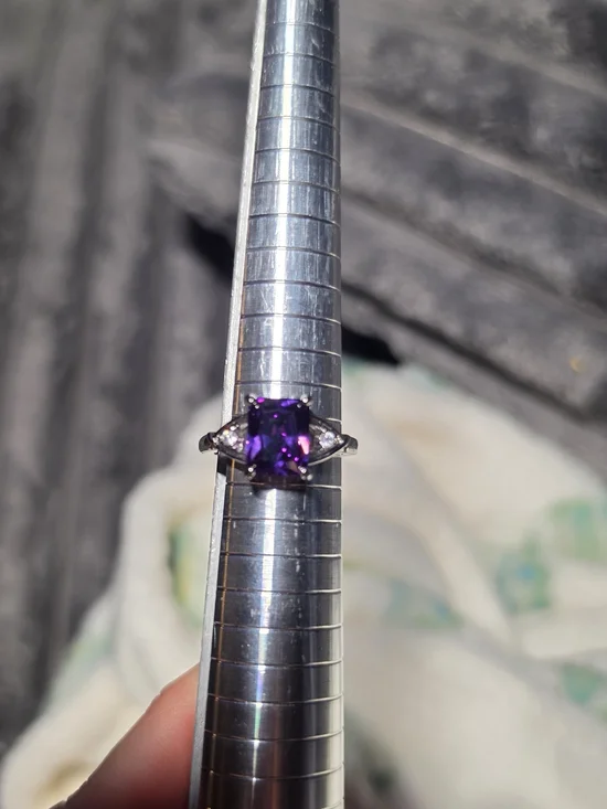 Sterling Silver Purple Gemstone Ring with Accent Stones