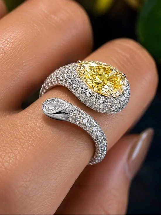 Yellow Pear-Cut Pavé Wrap Ring