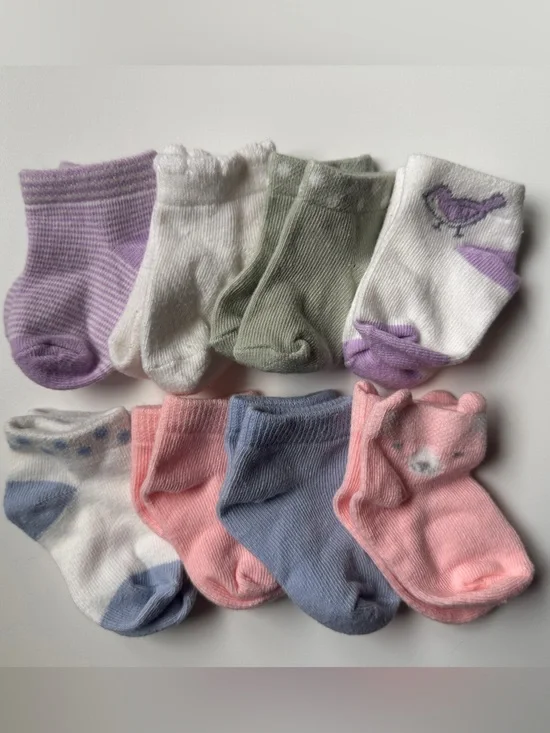 Carter’s Set of 8 Pairs of Baby Socks Purple Green Pink Blue 3-12m