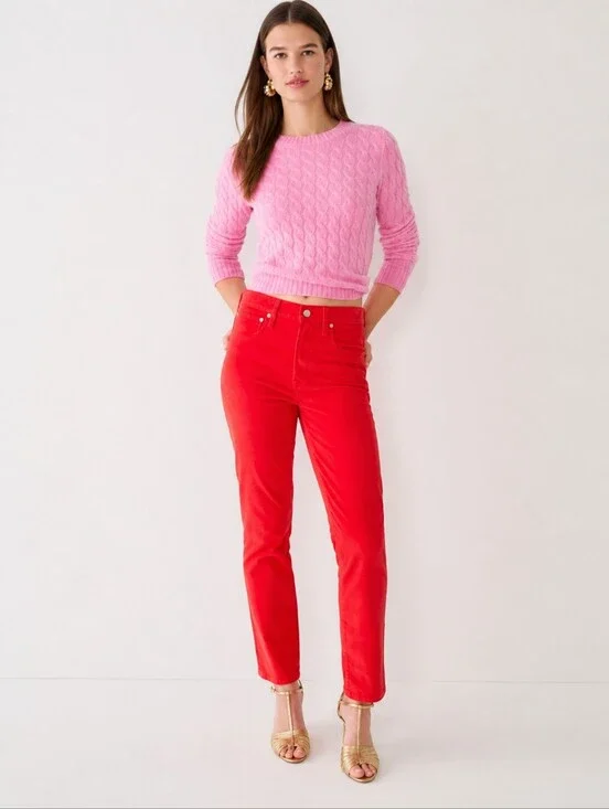 ❤️ J CREW HIGH RISE VINTAGE SLIM STRAIGHT CORDUROY PANTS / JEANS, RED, 4 (27)