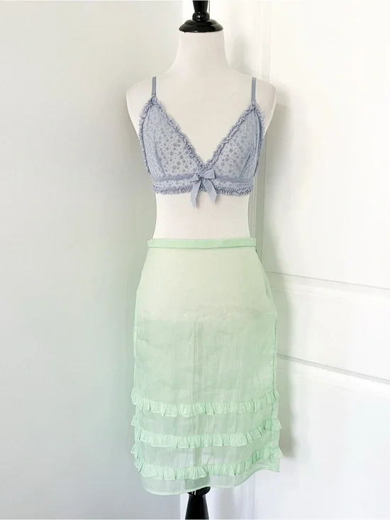 J. Crew Sheer Mint Green Ruffle Midi Skirt - Size 00