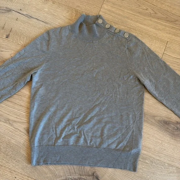 J.Crew Silk Blend Mock Neck Sweater Gray Small Shoulder Buttons