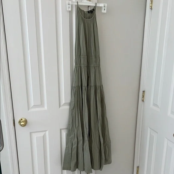 J. Crew Sage Green Tiered Midi Dress