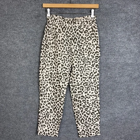 J. Crew Pants Womens 2 Cream Leopard Print Excellent High Rise Paperbag Waist