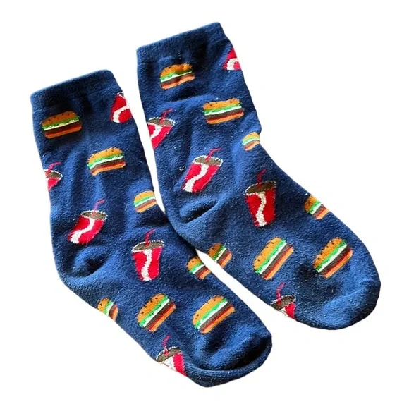 Kids Novelty Crew Socks Burger & Soda Design