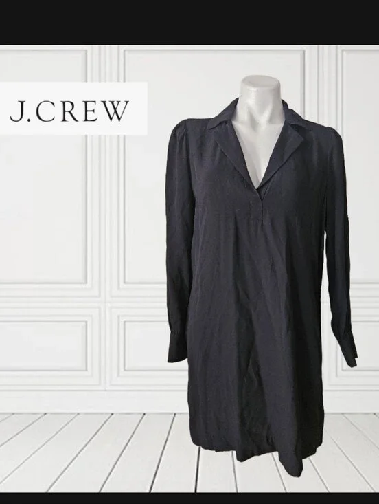 J. Crew Black V-Neck Long Sleeve Shift Dress Small