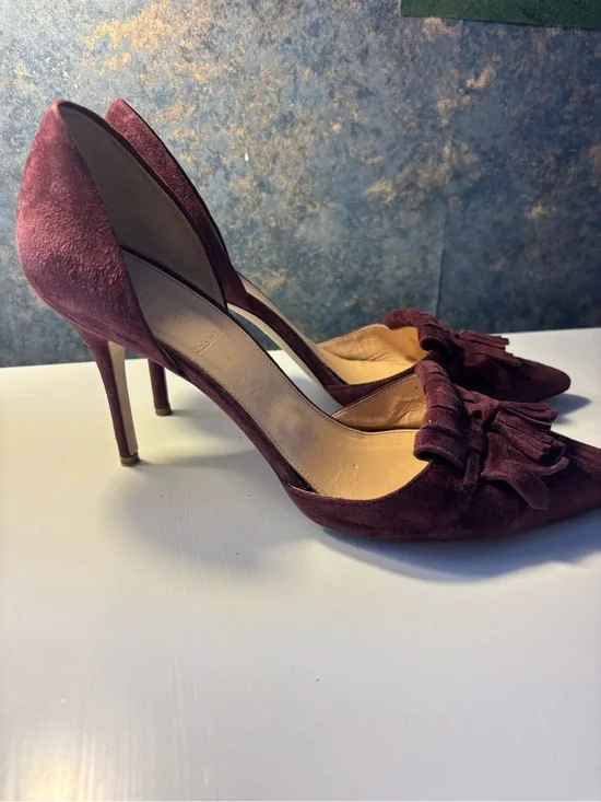 J.Crew Made in Italy Burgundy Suede Tassel d’Orsay Pointed Toe Heels 9.5