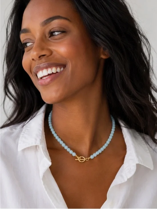 New! Preppy Colorful Blue Beaded Dopamine Necklace NWOT