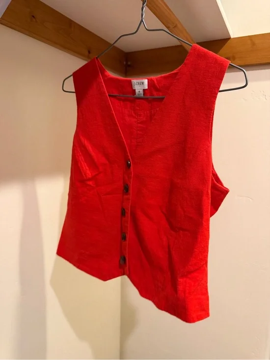 J. Crew Red Sleeveless Button Vest