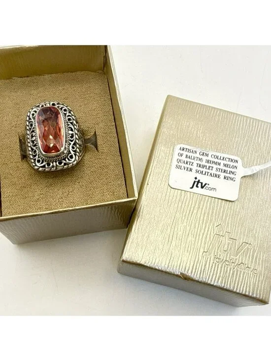 Sarda Sterling Silver Ring Melon Quartz Pebbled Sz 9 JTV Caviar Bali 925