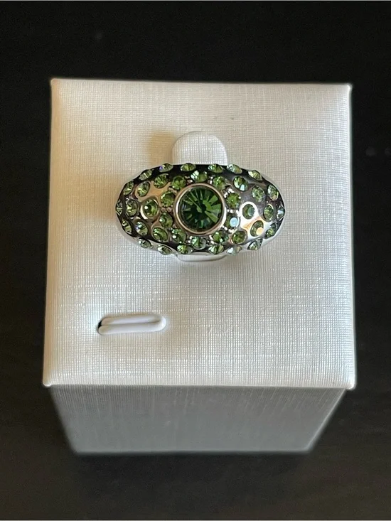 Green Crystal Cocktail dome Ring