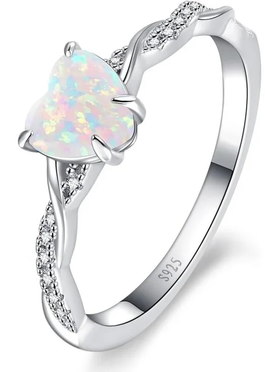 1.25ct Heart Promise Ring in 925 Sterling Silver, Twisted Vine Design, Size 5-10