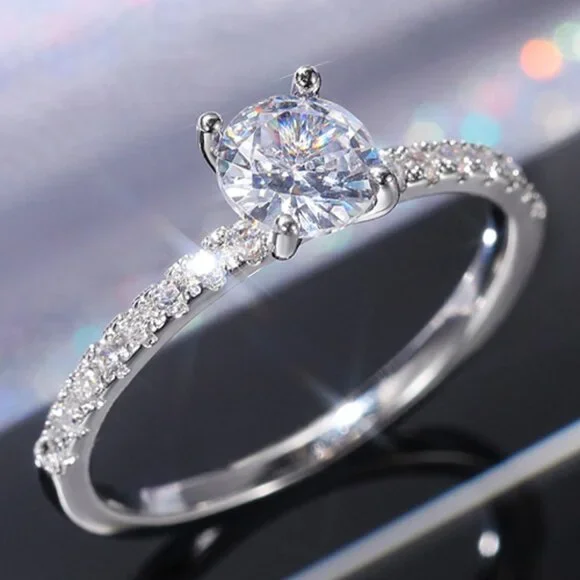 😍925 STERLING SILVER CRYSTAL WEDDING PURE ROUND BEAUTIFUL RING WOMEN, K884